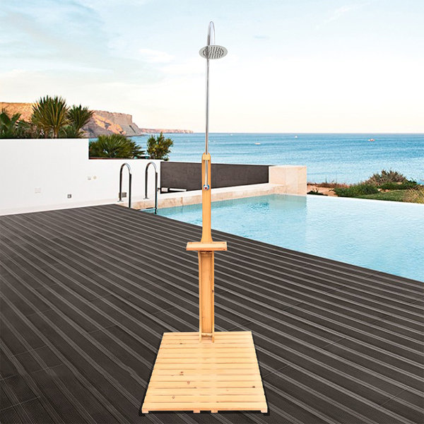 swiftrans 86.61" H Portable Solid Wood Freestanding Outdoor Shower